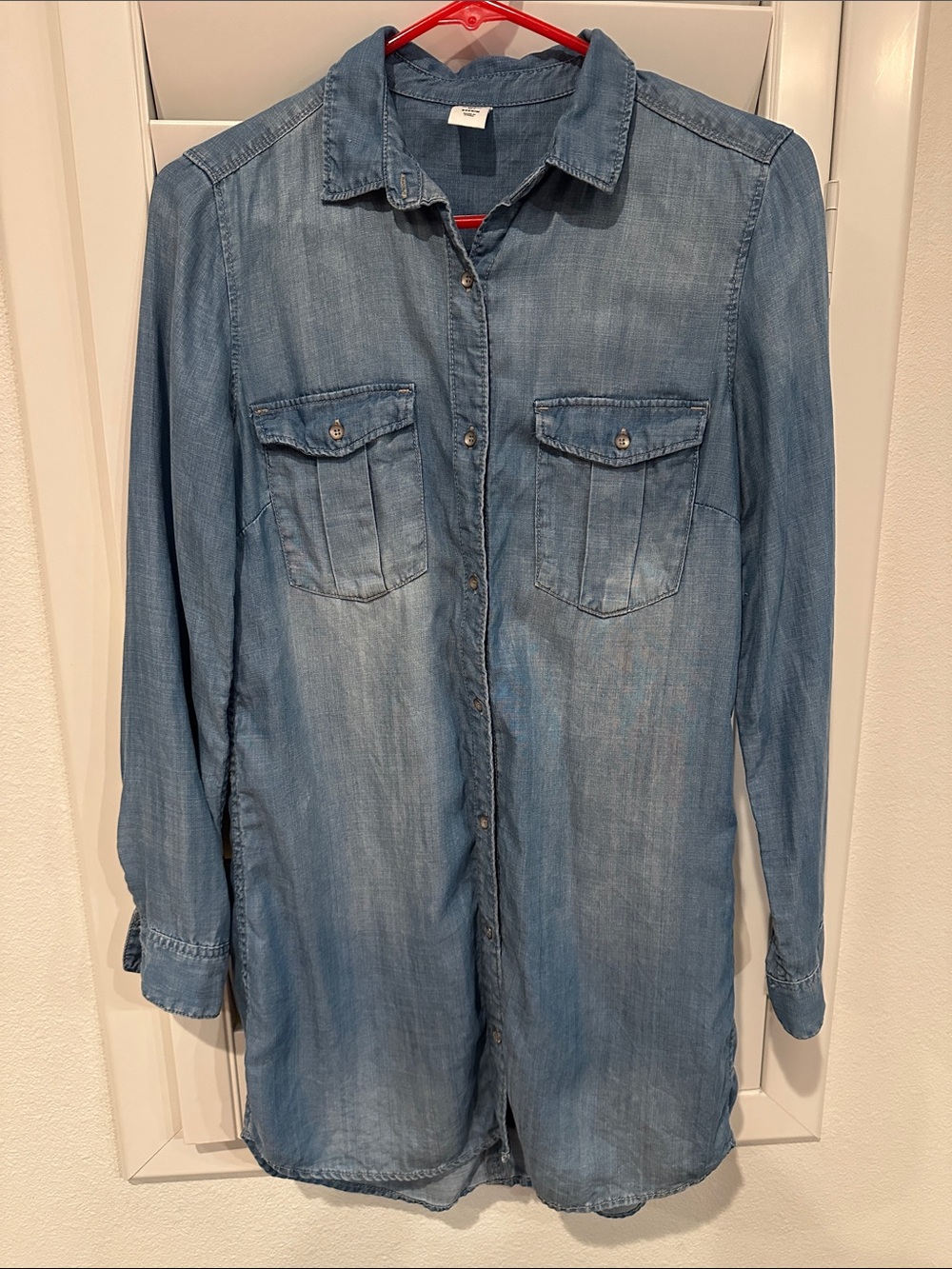 Light Blue Denim Shirt Tunic - Women's Button-Up